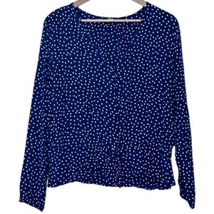 Rails Mini Heart Popover Peplum Long Sleeve Blouse Women's Size M Navy Blue